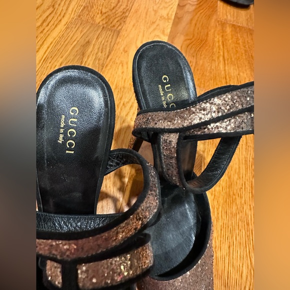 Beautiful copper, glitter sparkle, Gucci heels with double ankle strap in velvet - Picture 12 of 12